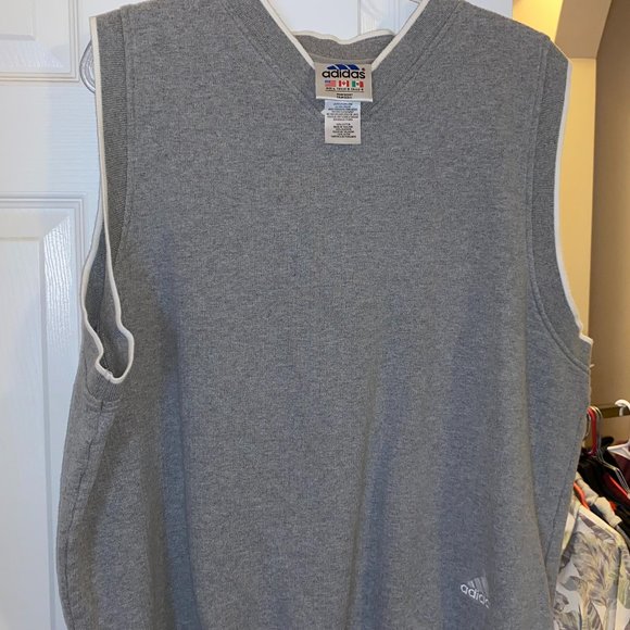 EUC Men's Sweater Vest Adidas Embroidered.  Men's Large Grey w/ white - Picture 1 of 3